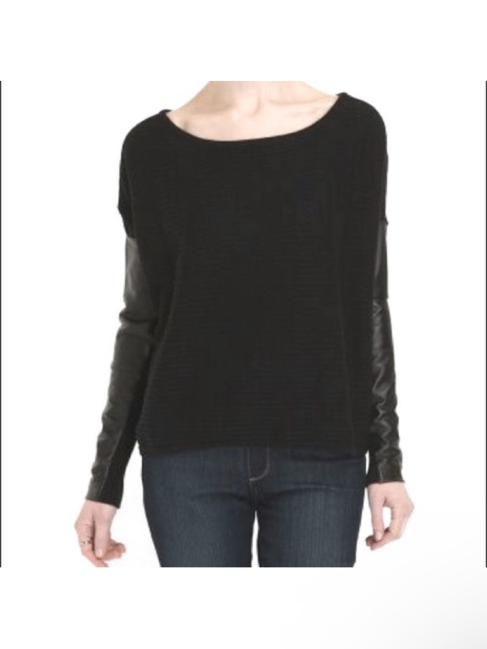 PJK PATTERSON J KINCAID Leather Sleeve Pullover Sweater